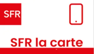 Wit en rood ontwerp met tekst "SFR la carte" en een pictogram van een smartphone.