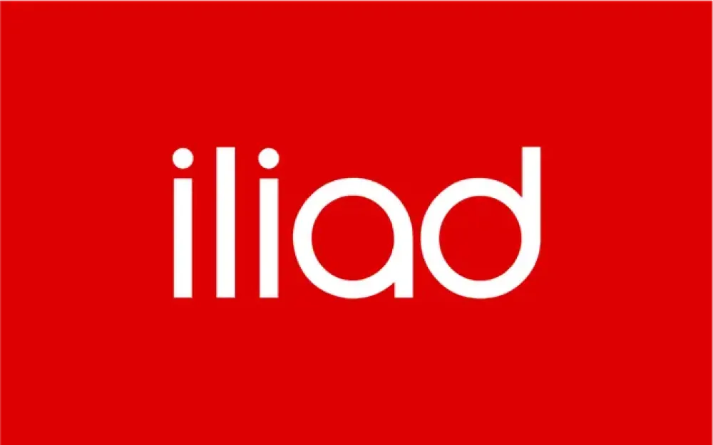 Wit "iliad" logo op een rode achtergrond.