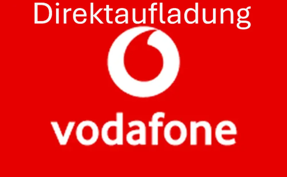 Rood logo van Vodafone met tekst "Direktaufladung" erboven.